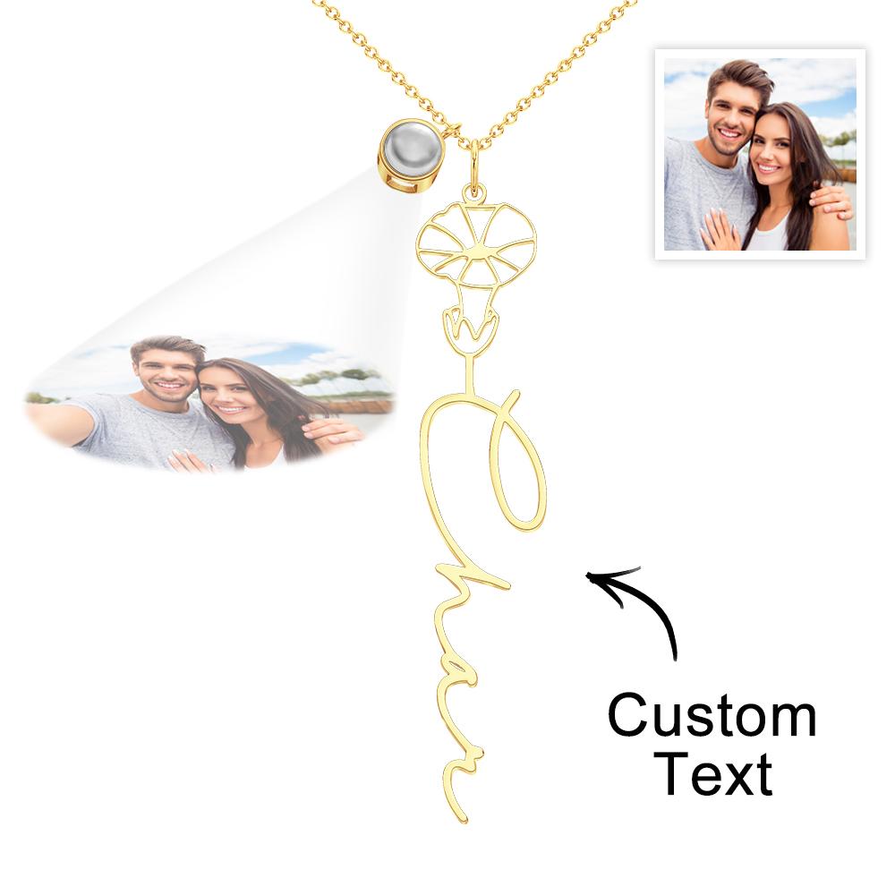 Custom Birth Flower Photo Projection Name Necklace Creative Gift for Women-Blongser