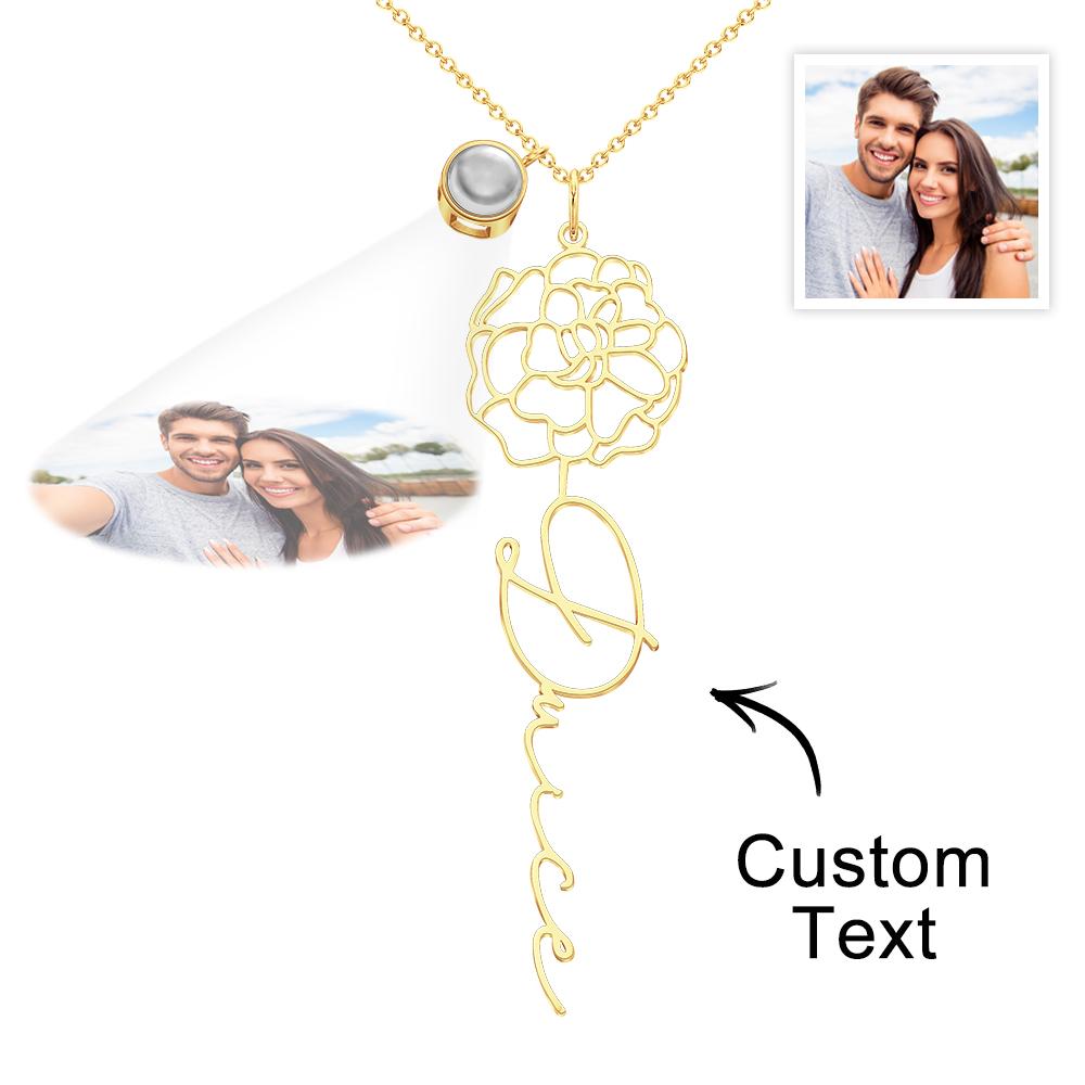 Custom Birth Flower Photo Projection Name Necklace Creative Gift for Women-Blongser