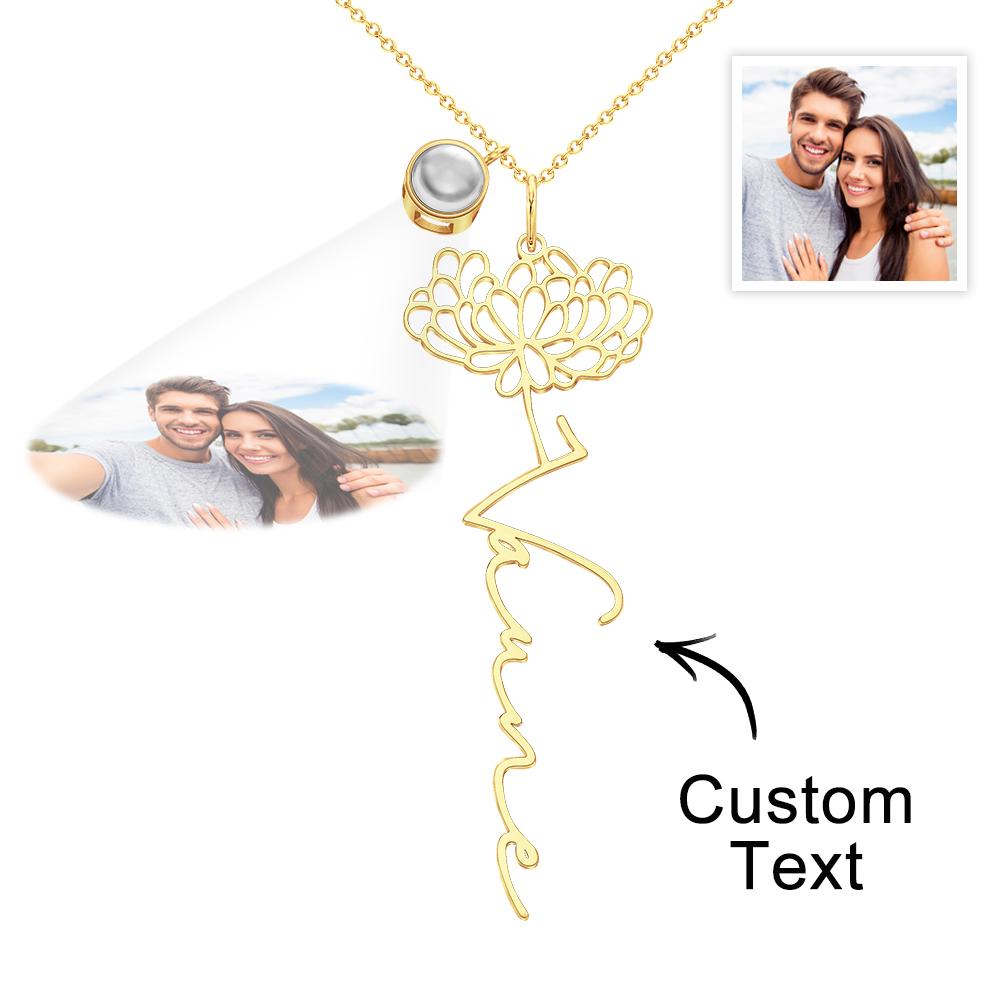 Custom Birth Flower Photo Projection Name Necklace Creative Gift for Women-Blongser