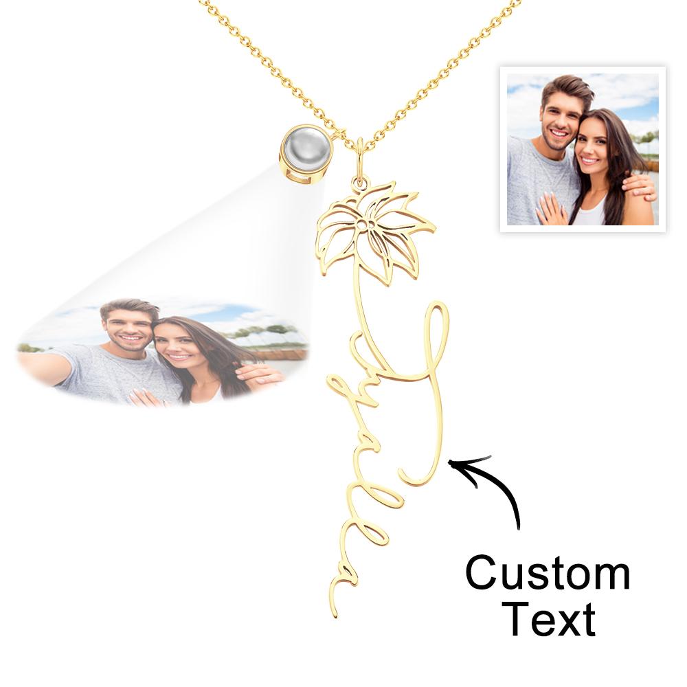 Custom Birth Flower Photo Projection Name Necklace Creative Gift for Women-Blongser
