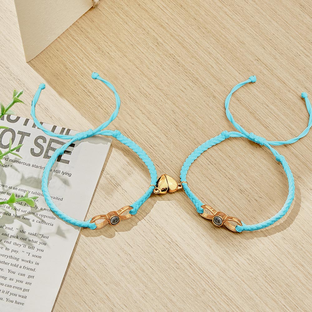 Custom Photo Projection Bracelet Woven Heart Magnetic Bracelet Gift for Couple-Blongser