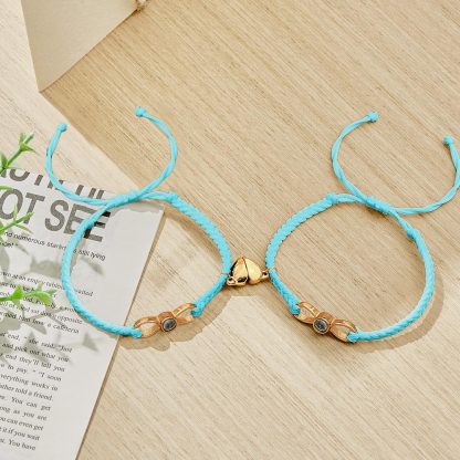 Custom Photo Projection Bracelet Woven Heart Magnetic Bracelet Gift for Couple-Blongser