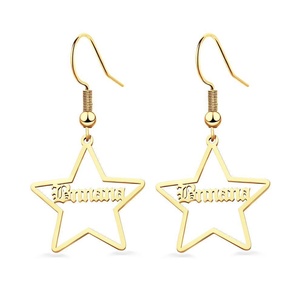 Custom Engraved Name Earrings Stainless Steel Star-shaped Earrings-Blongser