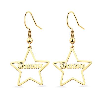 Custom Engraved Name Earrings Stainless Steel Star-shaped Earrings-Blongser