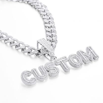 Custom Letter Men's Pendant Necklace with Bling Cuban Link Chain Jewelry Gift-Blongser