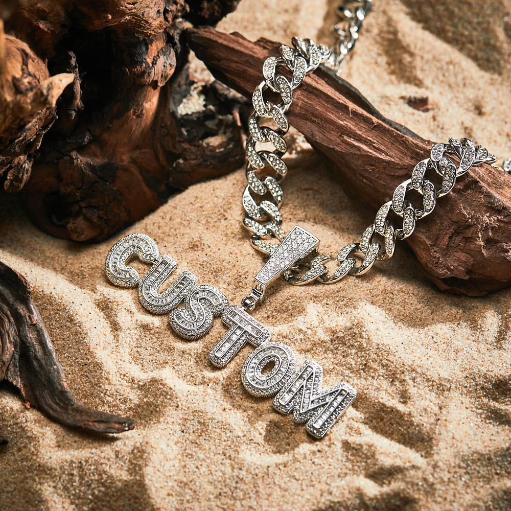 Custom Letter Men's Pendant Necklace with Bling Cuban Link Chain Jewelry Gift-Blongser