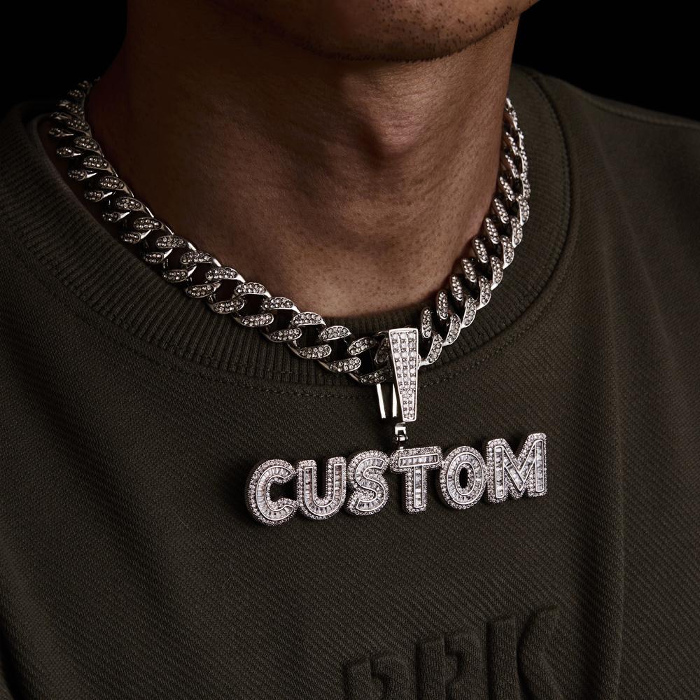 Custom Letter Men's Pendant Necklace with Bling Cuban Link Chain Jewelry Gift-Blongser