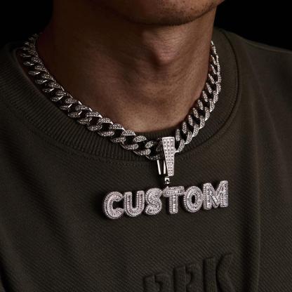 Custom Letter Men's Pendant Necklace with Bling Cuban Link Chain Jewelry Gift-Blongser