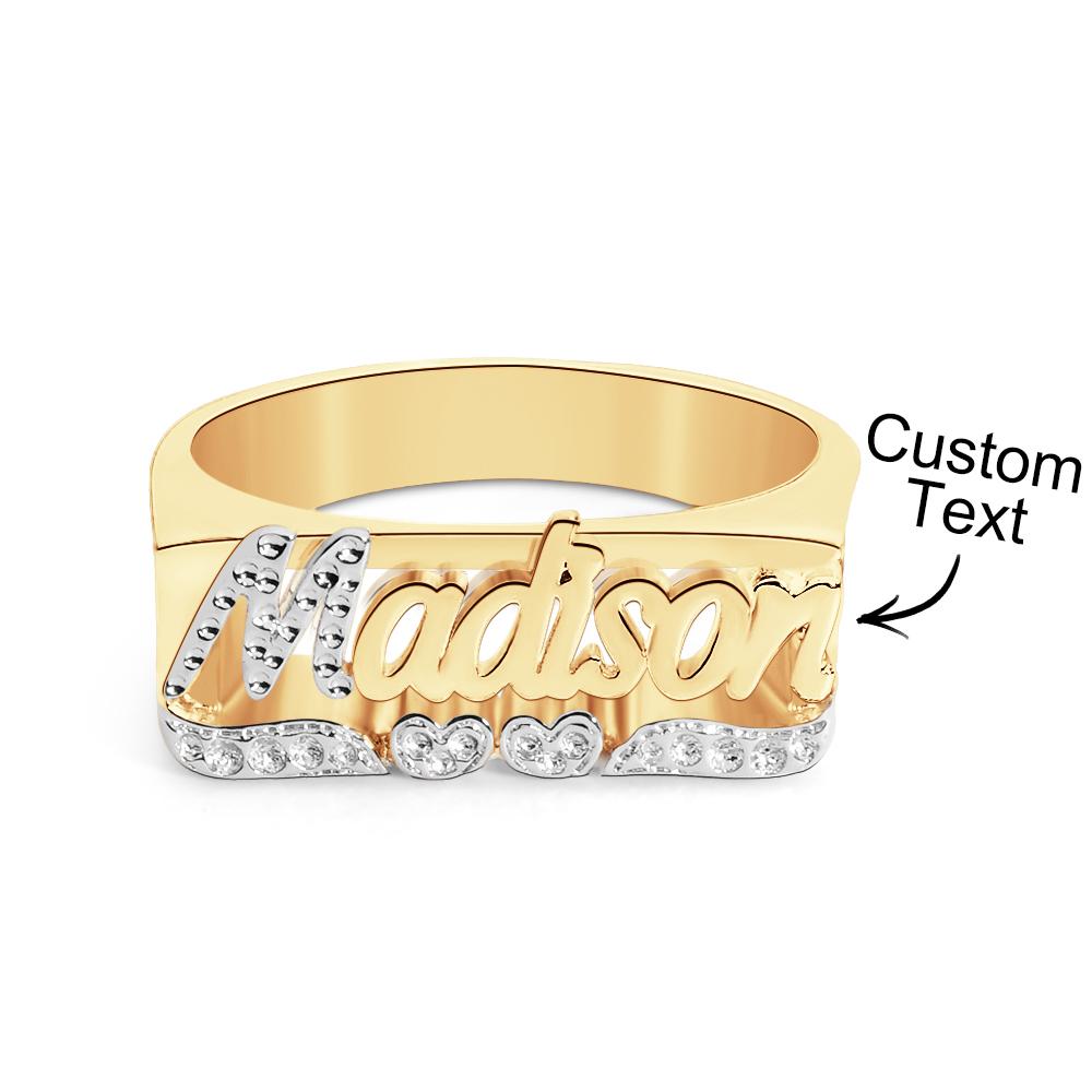 Personalised Hip Hop Name Ring With Double Hearts Initial Ring Jewellery Gift for Men Women-Blongser