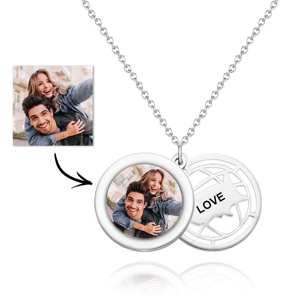 Personalized Photo Engraved Necklace Slidable Global Travel Locket Necklaces-Blongser