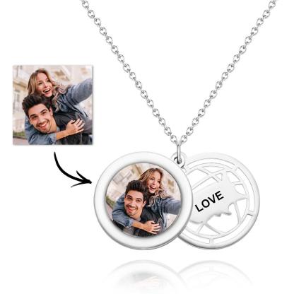Personalized Photo Engraved Necklace Slidable Global Travel Locket Necklaces-Blongser