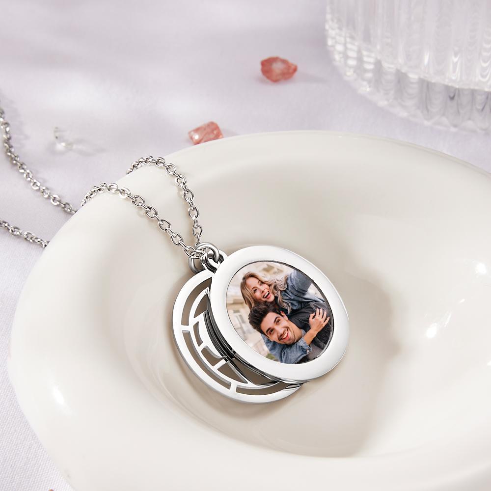 Personalized Photo Engraved Necklace Slidable Global Travel Locket Necklaces-Blongser