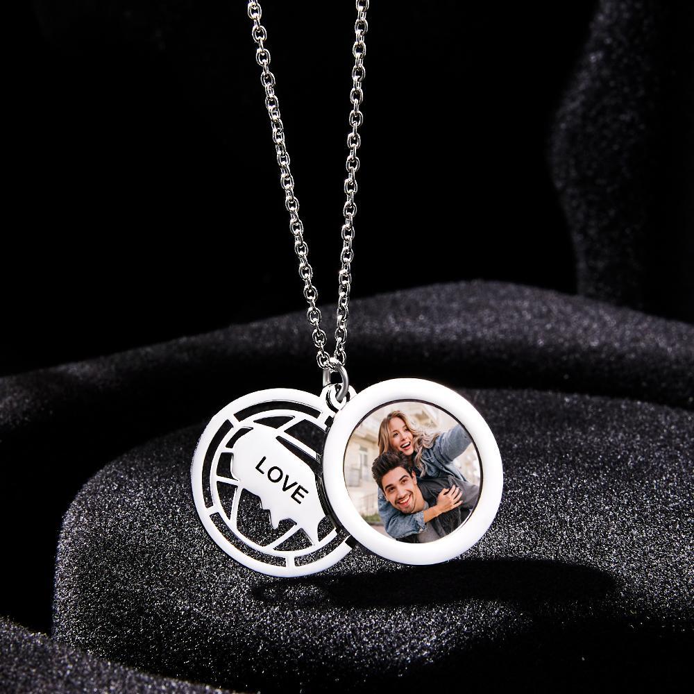 Personalized Photo Engraved Necklace Slidable Global Travel Locket Necklaces-Blongser