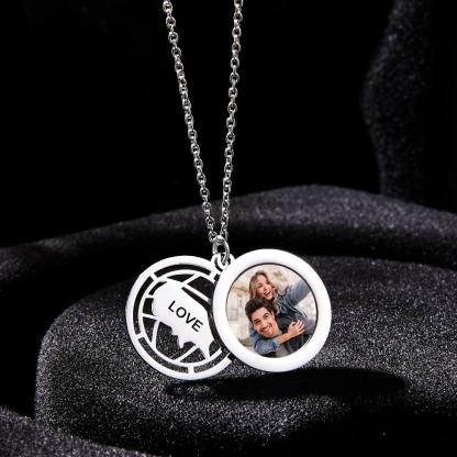 Personalized Photo Engraved Necklace Slidable Global Travel Locket Necklaces-Blongser