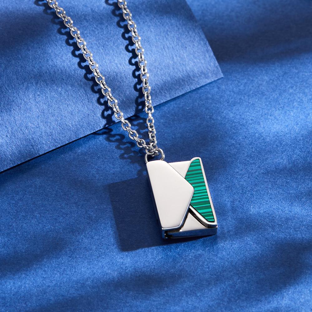 Engraved Envelope Letter Necklace Green Shell Striped Name Necklace-Blongser