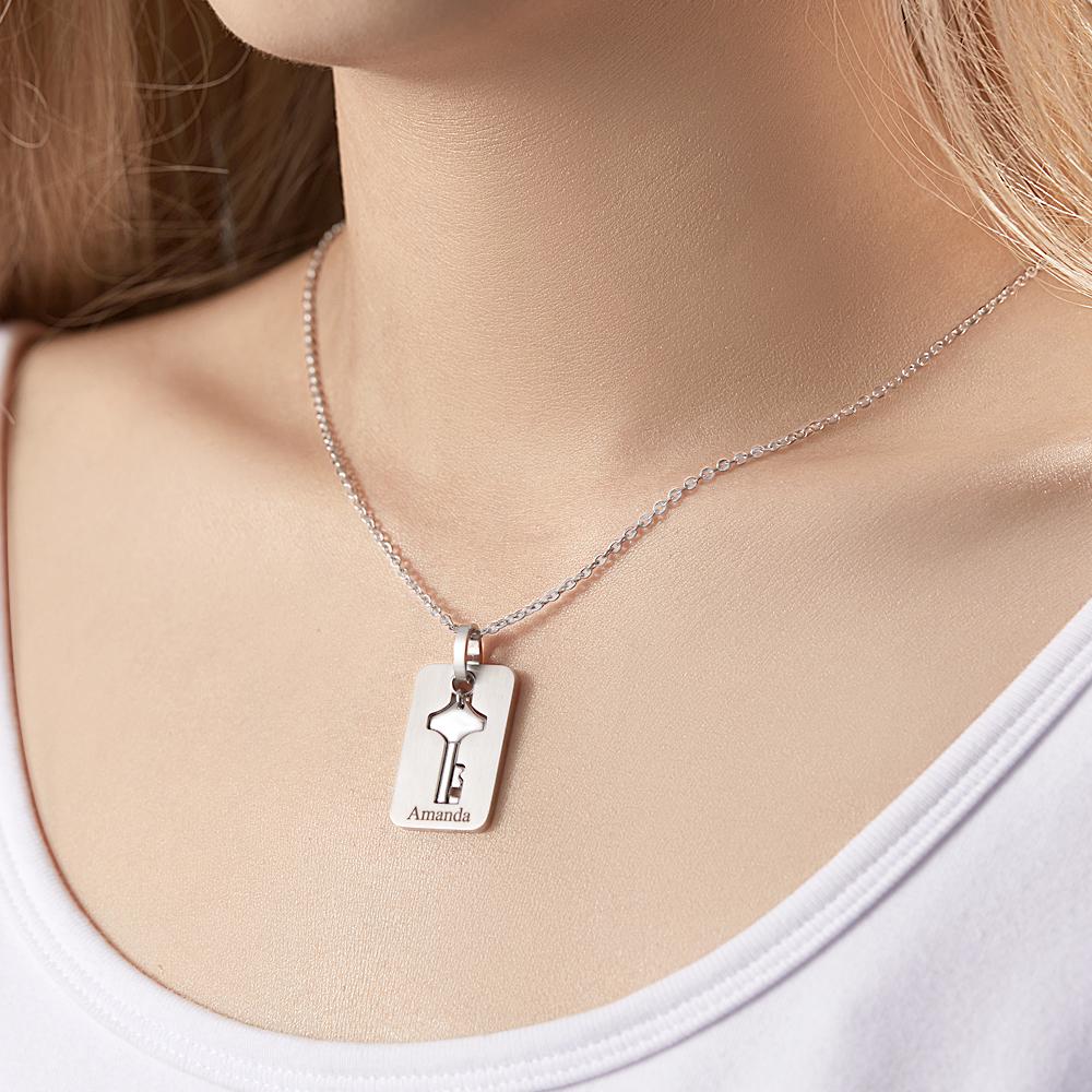 Custom Engraved Concentric Lock Bracelet Key Necklace Couple Gifts-Blongser