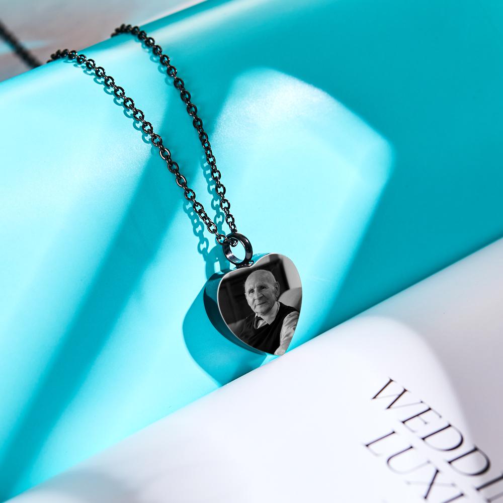 Custom Photo Engraved Necklace Ashes Heart Gifts-Blongser