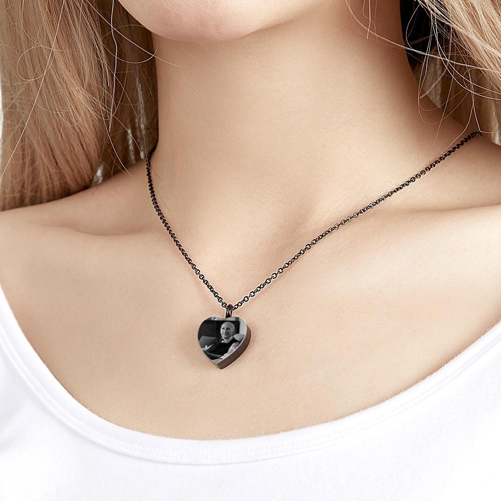 Custom Photo Engraved Necklace Ashes Heart Gifts-Blongser