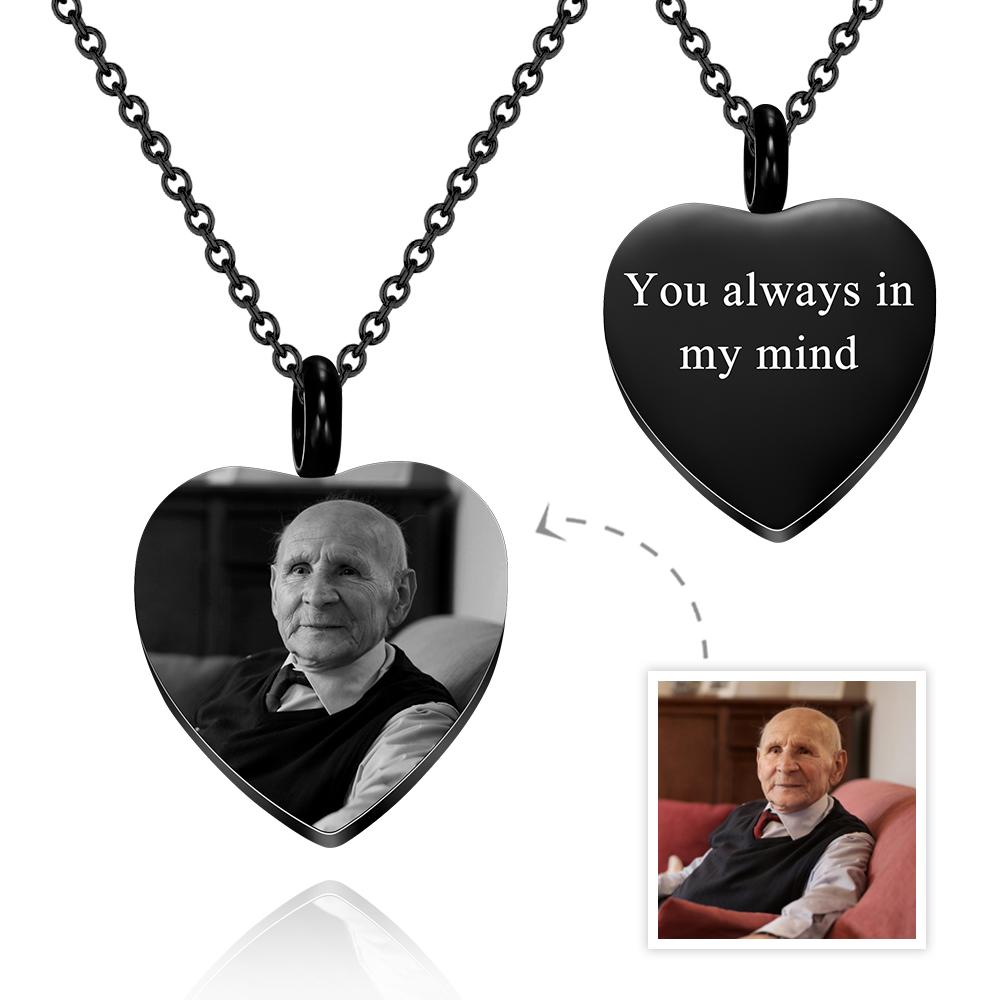 Custom Photo Engraved Necklace Ashes Heart Gifts-Blongser