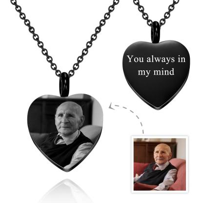 Custom Photo Engraved Necklace Ashes Heart Gifts-Blongser