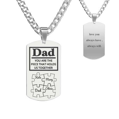 Father's Day Puzzle Gifts Men's Necklace Engraved Necklace You Are The Piece That Holds Us Together-Blongser