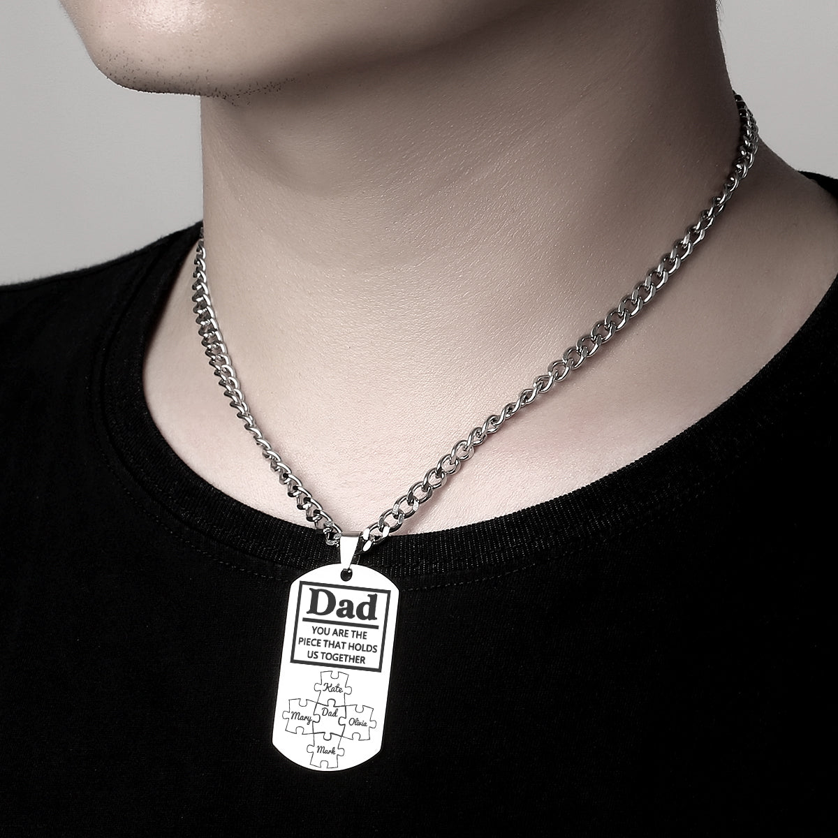 Father's Day Puzzle Gifts Men's Necklace Engraved Necklace You Are The Piece That Holds Us Together-Blongser