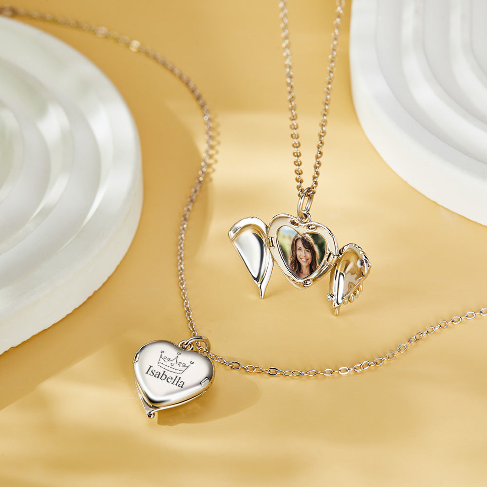 Custom Engraved Locket Necklace Angel Wings Pattern Gift for Her-Blongser