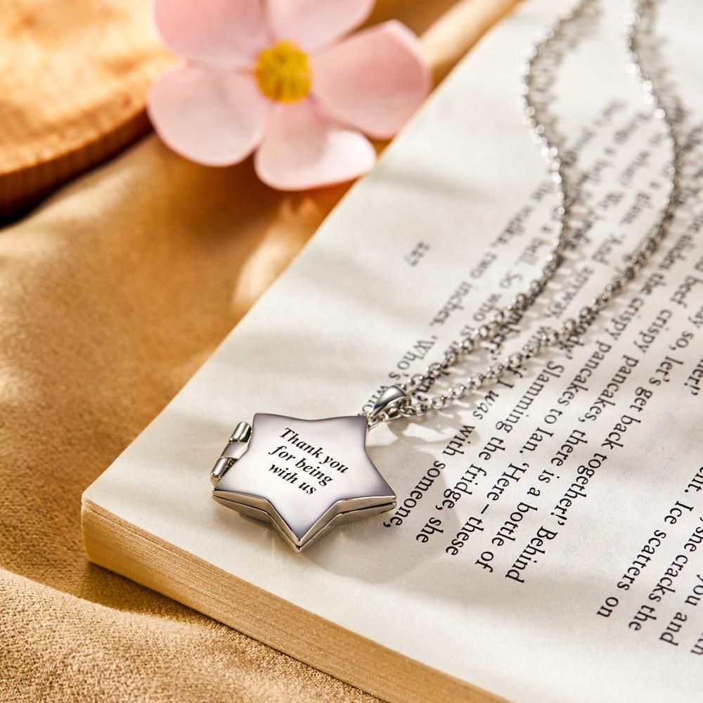 Star Locket Photo Necklace Personalized Engraved Memorial Picture Pendant Gift For Her-Blongser
