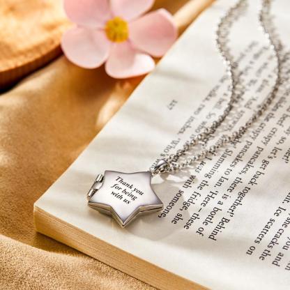 Star Locket Photo Necklace Personalized Engraved Memorial Picture Pendant Gift For Her-Blongser