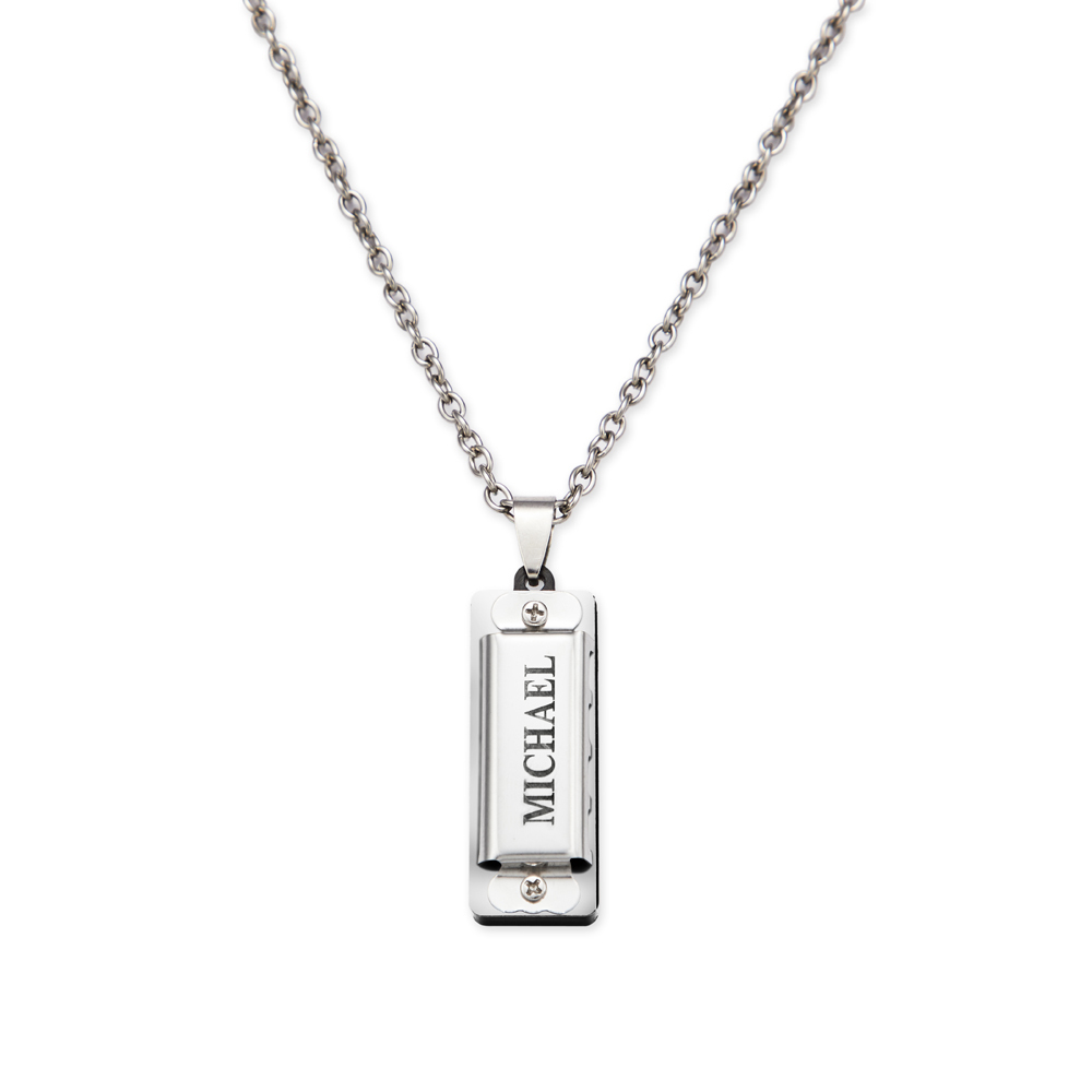 Custom Engraved Small Harmonica Pendant Necklace-Blongser
