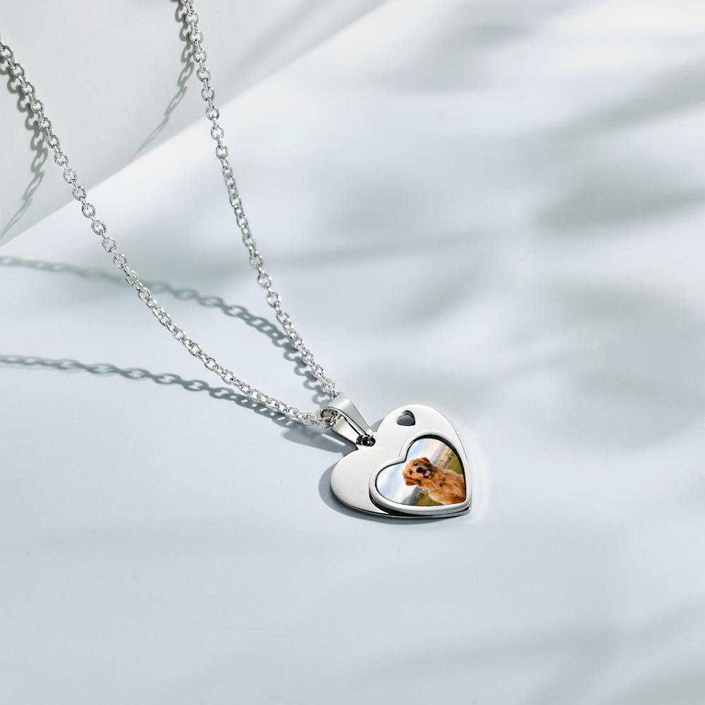 Custom Photo Engraved Necklace Heart Pet Gifts-Blongser