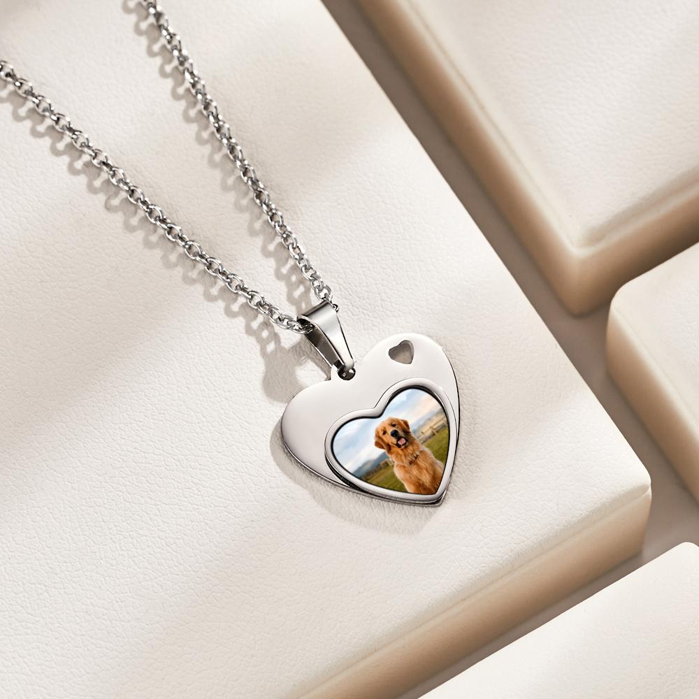 Custom Photo Engraved Necklace Heart Pet Gifts-Blongser