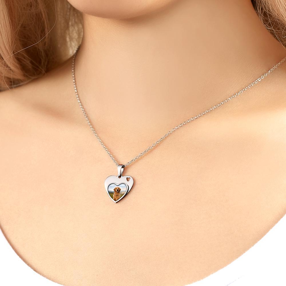 Custom Photo Engraved Necklace Heart Pet Gifts-Blongser