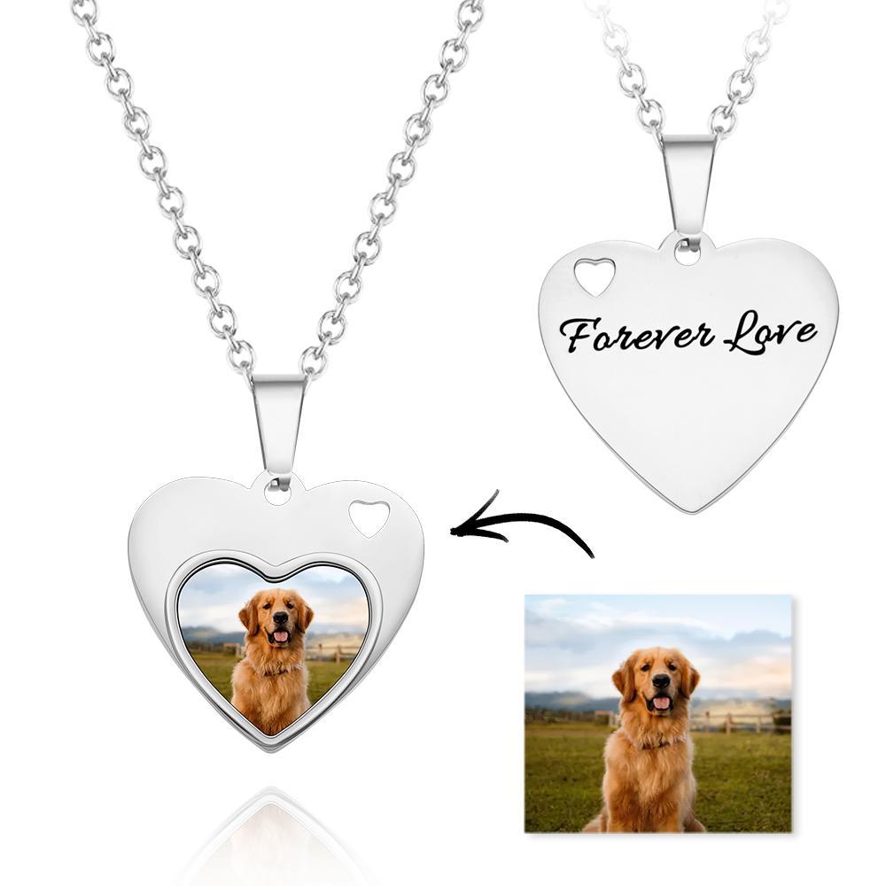Custom Photo Engraved Necklace Heart Pet Gifts-Blongser