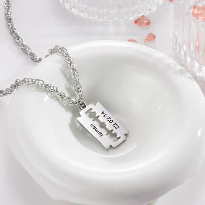 Custom Engraved Necklace Razor Blade Pendant Men Necklace Fashion Gift for Boyfriend-Blongser