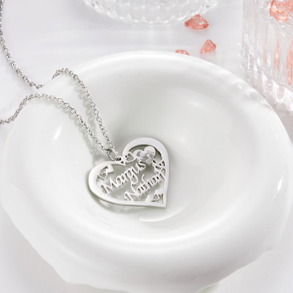 Custom Engraved Photo Necklaces Heart-shaped Pendant Necklace With Names-Blongser