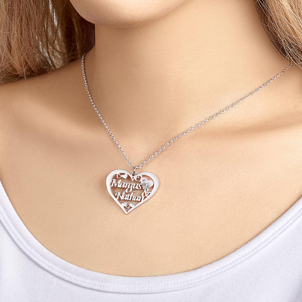Custom Engraved Photo Necklaces Heart-shaped Pendant Necklace With Names-Blongser