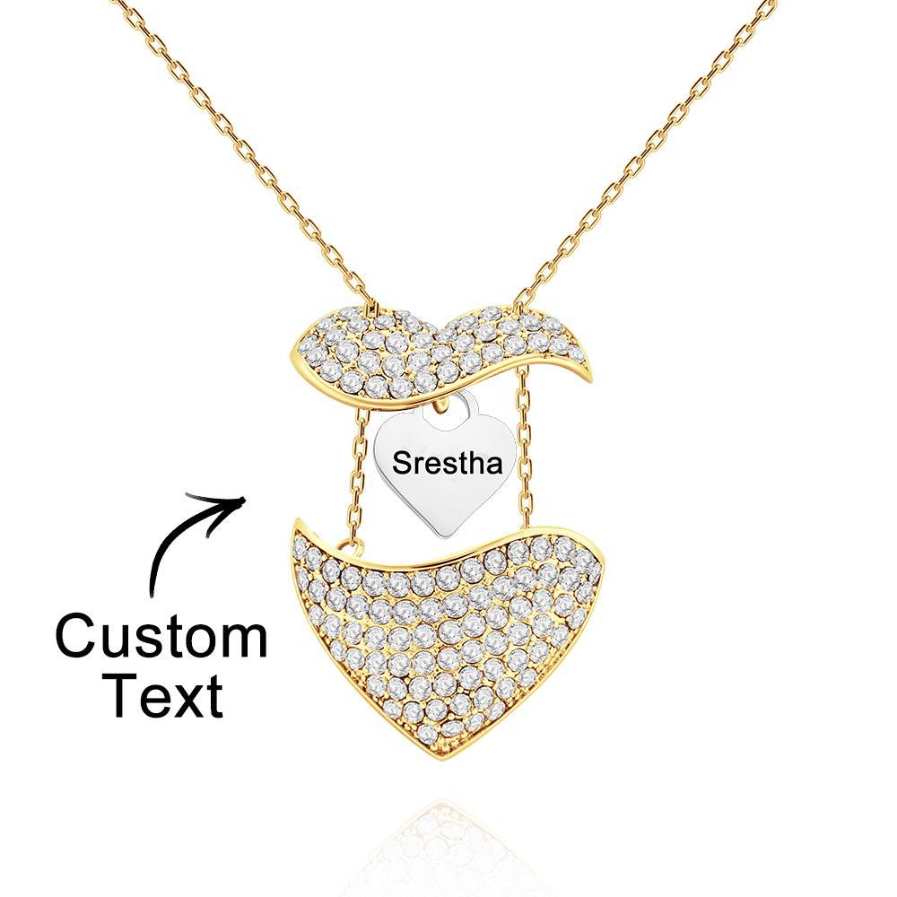 Custom Engraved Openable Message Necklace Heart Shaped Rhinestone Necklace-Blongser