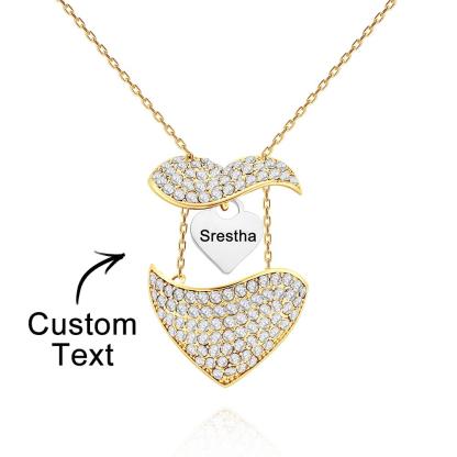 Custom Engraved Openable Message Necklace Heart Shaped Rhinestone Necklace-Blongser