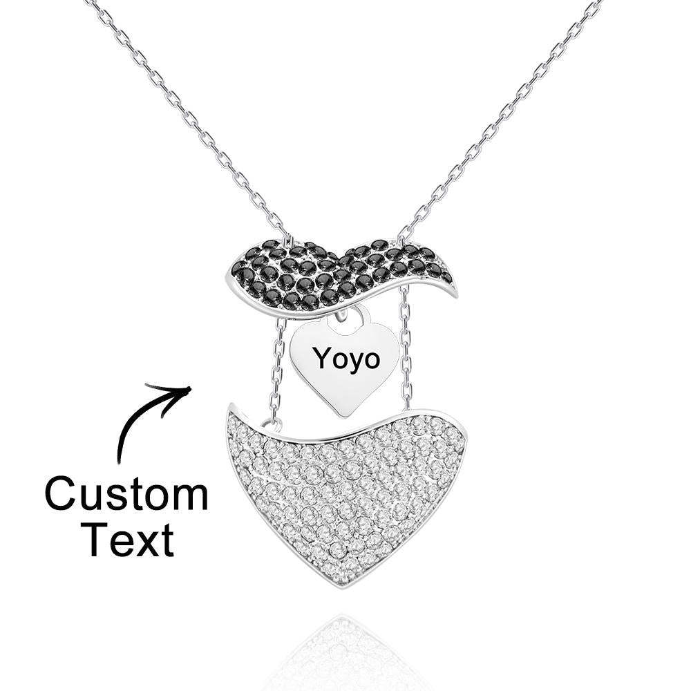 Custom Engraved Openable Message Necklace Heart Shaped Rhinestone Necklace-Blongser