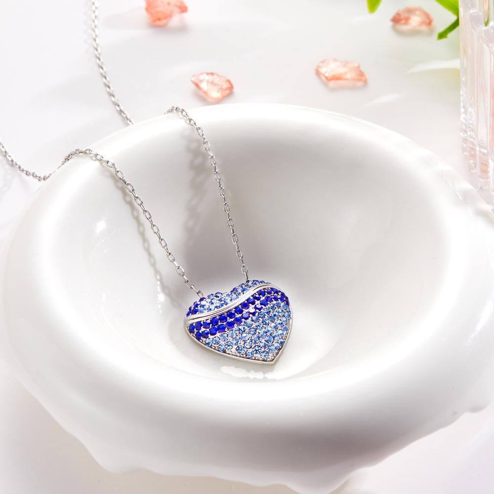 Custom Engraved Openable Message Necklace Heart Shaped Rhinestone Necklace-Blongser
