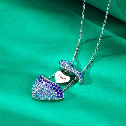Custom Engraved Openable Message Necklace Heart Shaped Rhinestone Necklace-Blongser