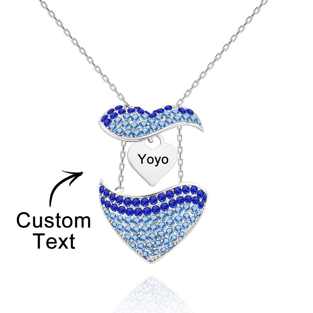 Custom Engraved Openable Message Necklace Heart Shaped Rhinestone Necklace-Blongser
