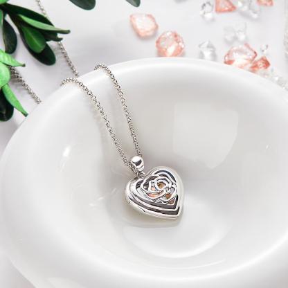 Custom Photo Engraved Necklace Heart Locket Rose Necklace Gift for Women-Blongser
