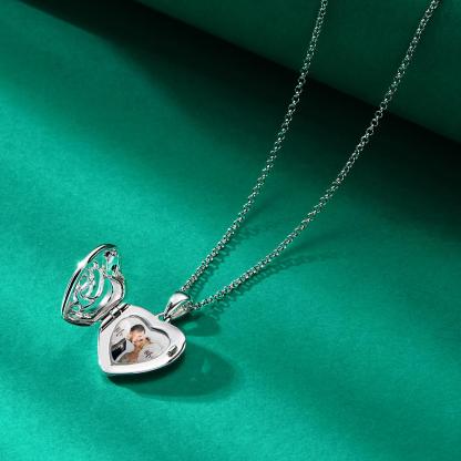 Custom Photo Engraved Necklace Heart Locket Rose Necklace Gift for Women-Blongser