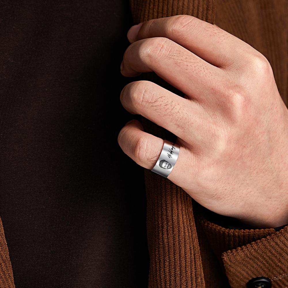 Custom Men's Ring Personalized Photo Ring With Engraved Words Perfect Gift For Daddy On Father's Day-Blongser