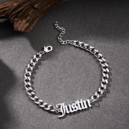 Custom Name Men's Stainless Steel Curb Chain Cuban Bracelet-Blongser