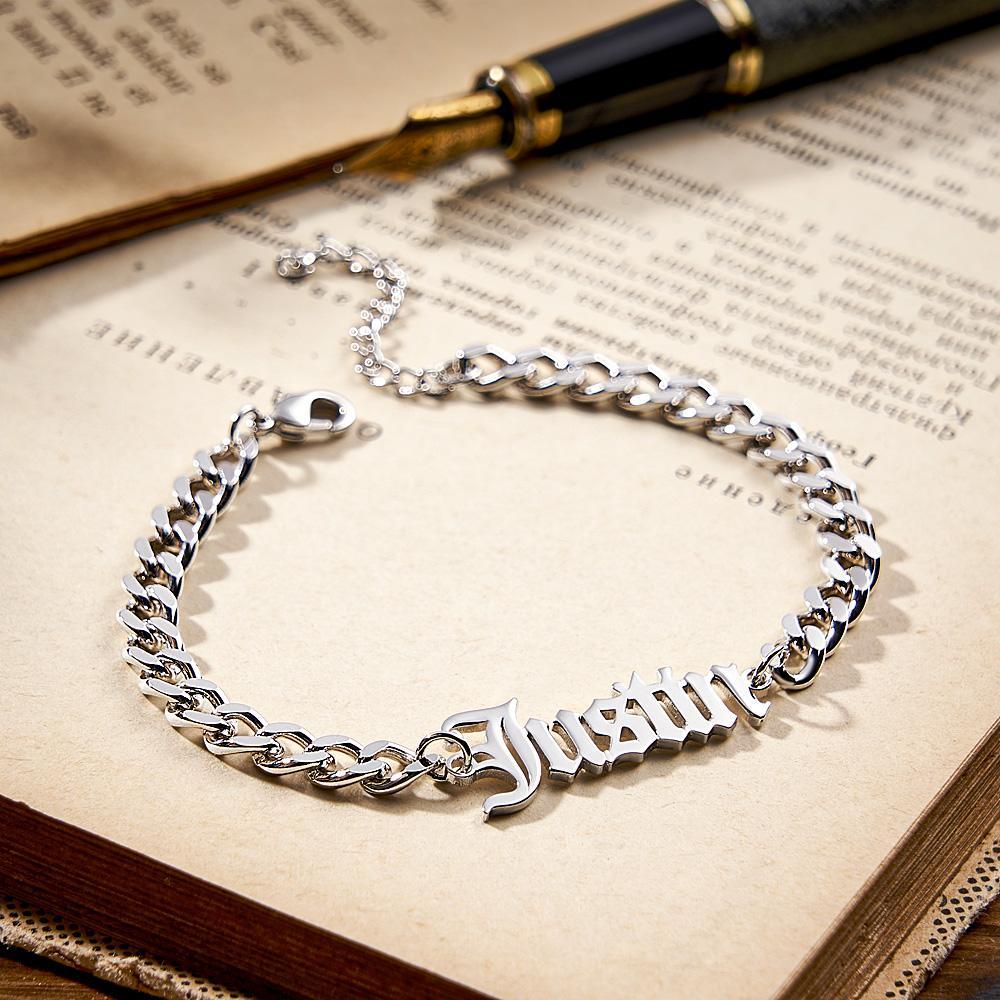 Custom Name Men's Stainless Steel Curb Chain Cuban Bracelet-Blongser
