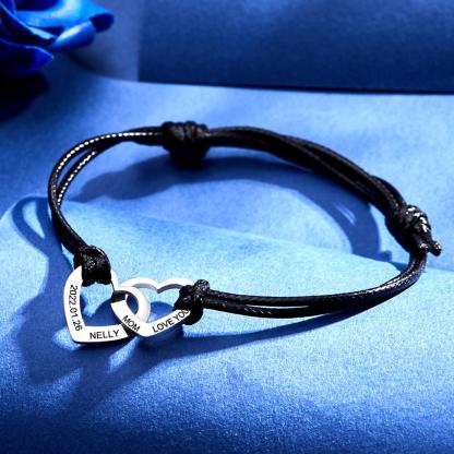 Custom Engraved Two Love Hearts Bracelet Personalized Elegant Bracelet for Women-Blongser