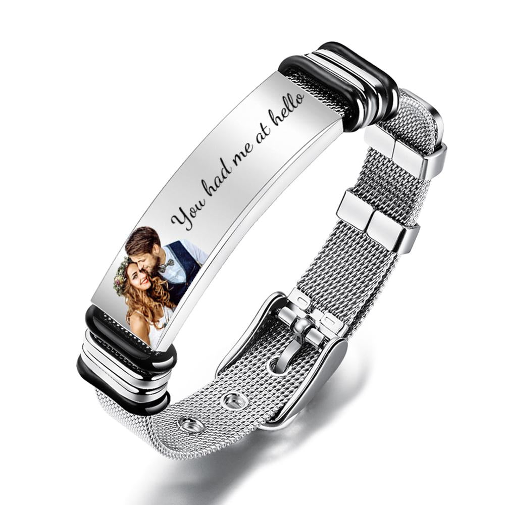 Custom Photo Bracelets Engraved Stainless Steel Bracelet Gifts for Couple-Blongser